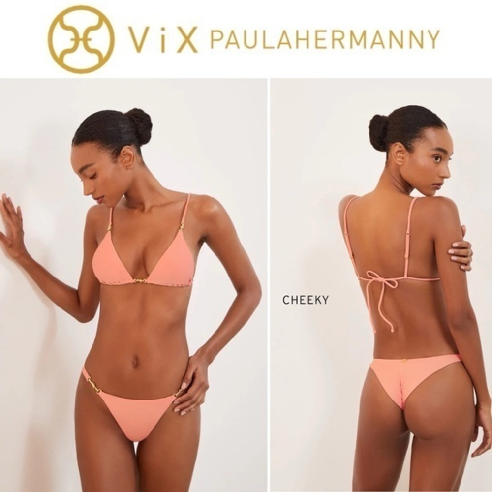 VIX Set Cora Parallel Tri Top sz M & Cheeky Detail Bottom sz S in Peach 278$